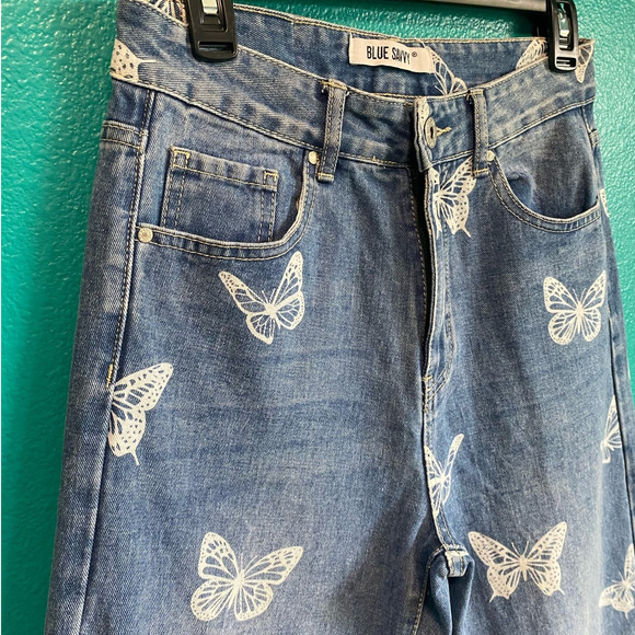 Blue Savvy Butterfly Print Mom Jeans Women's 5/27 - Picture 3 of 7